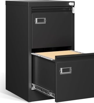 2 Drawer File Cabinet with Lock,Vertical Filing Cabinet for Home Office,Metal File Cabinets with Lock,Storage Files for A4/ Legal/Letter, Require Assembly, (Black)