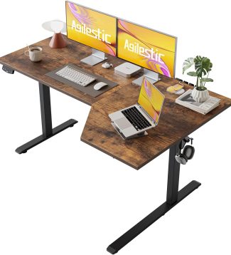 Agilestic Electric Standing Desk, L-shaped 59 Inches Height Adjustable Desk, Sit and Stand up Desk for Work Office Home, Ergonomic Rising Computer Table for Home Office with Splice Board, Rustic Brown
