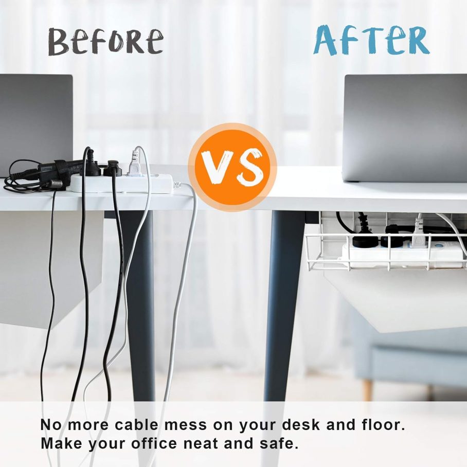 Under Desk Cable Tray - 2 Pack Cable Raceway for Wire Management. Metal Wire Organizer for Office, Studio and Home. Super Sturdy Cord Organizer for Desk - White Cable Management Under Desk - Image 2