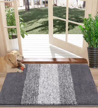 Vaukki Indoor Doormat Entryway Door Rug, Non Slip Absorbent Mud Trapper Mat Inside Floor Mat, Washable Door Carpet for Entryway (20''x32'', Grey)