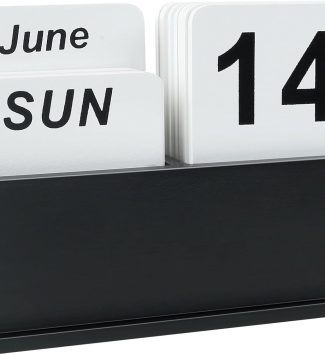 Wooden Block Perpetual Calendar for Desk, Daily Desktop Standing Flip Calendar with Large Display, Modern Farmhouse Aesthetic Desk Accessories for Home Office Decor, Reusable Yearly, Black